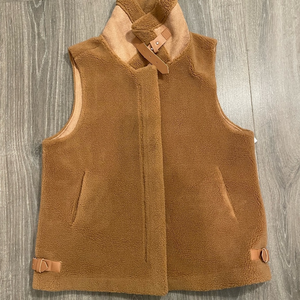 Renuar Collared Buckle Zip Lined Vest Brown Sleeveless R3762-E2096 Women L